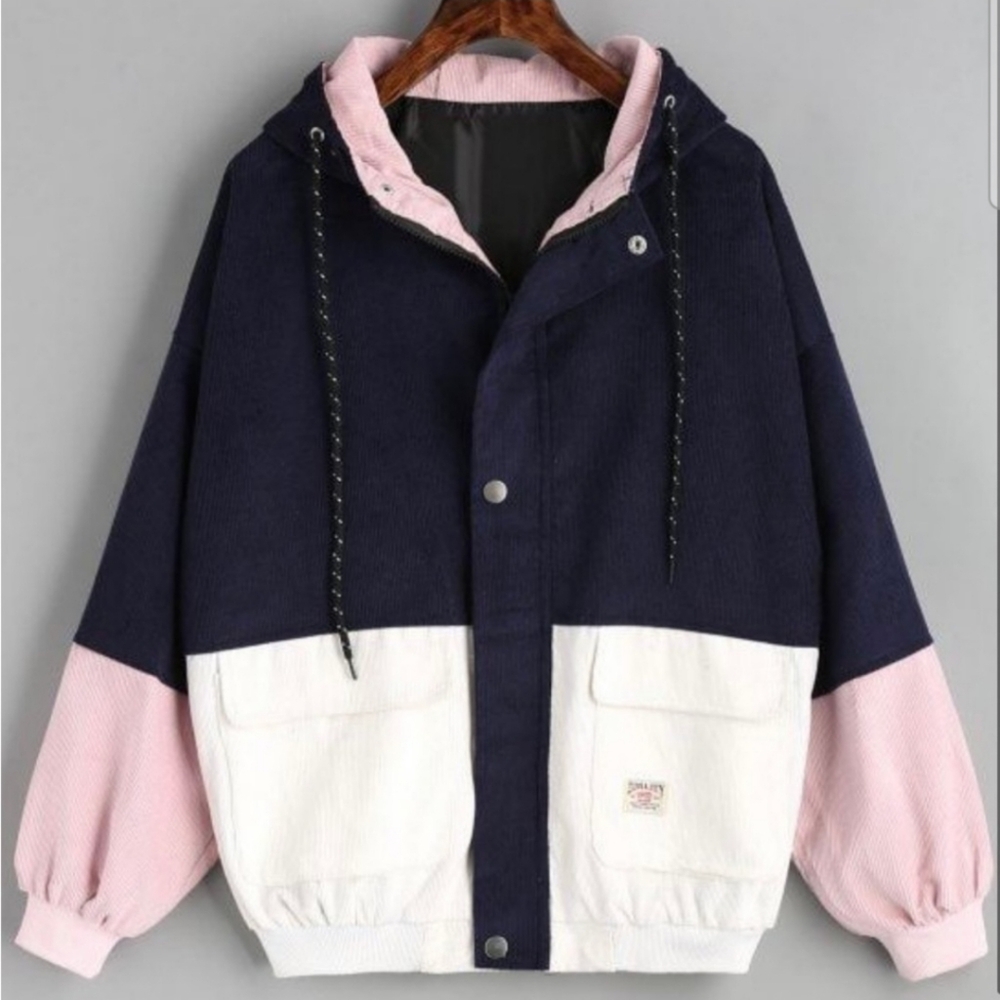 Zaful Women’s Hooded Colour Block Corduroy Jacket Size 8